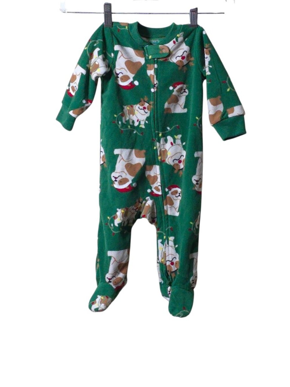 Carter’s Bulldog Christmas Footie Pajamas 3-6M Green Holiday Sleeper Baby